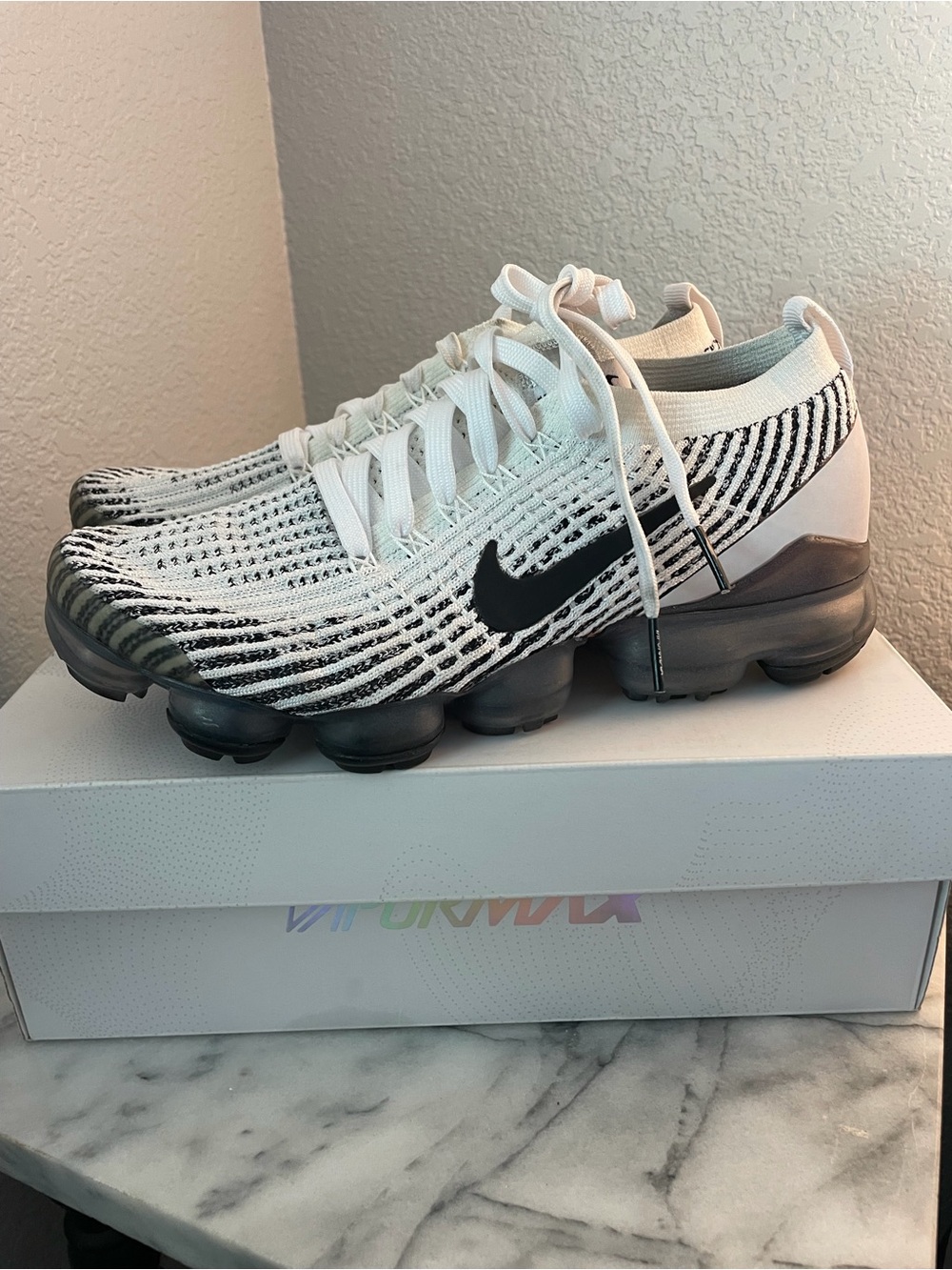 Nike Vapormax Flyknit White Black Athletic Shoes